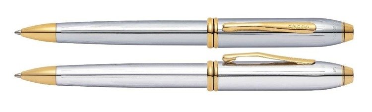 Cross Townsend chrome ballpoint pen with 23k gold plated elements