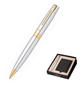 G0000-2 Sheaffer Gift Set, Chrome 9342 BP Pen, Leather Black Credit Card Case